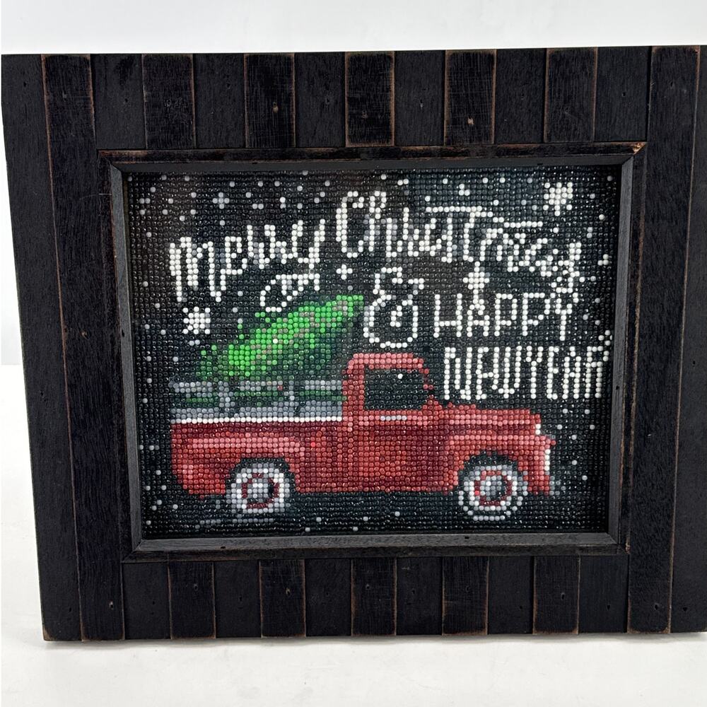 Handmade Christmas Diamond Art Red Truck Farm Fresh Trees Holiday Decor 12x14